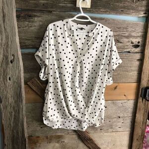 GEORGE Plus Size XXL White Crossover, Polka Dot Blouse
